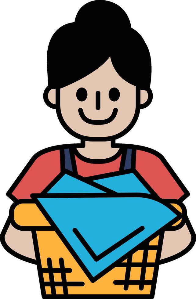 A woman is holding a basket of laundry and smiling vector