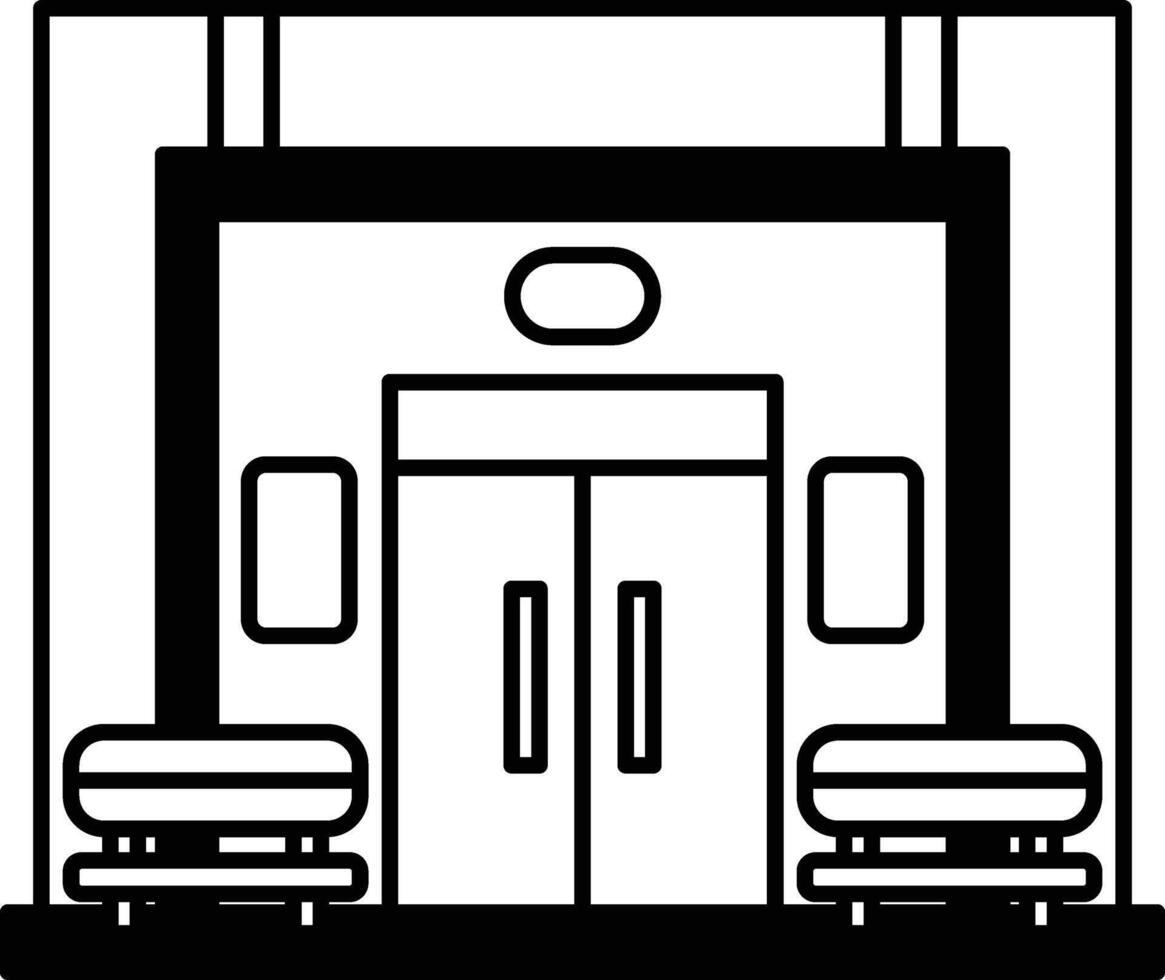 A black and white building with a sign on the door vector