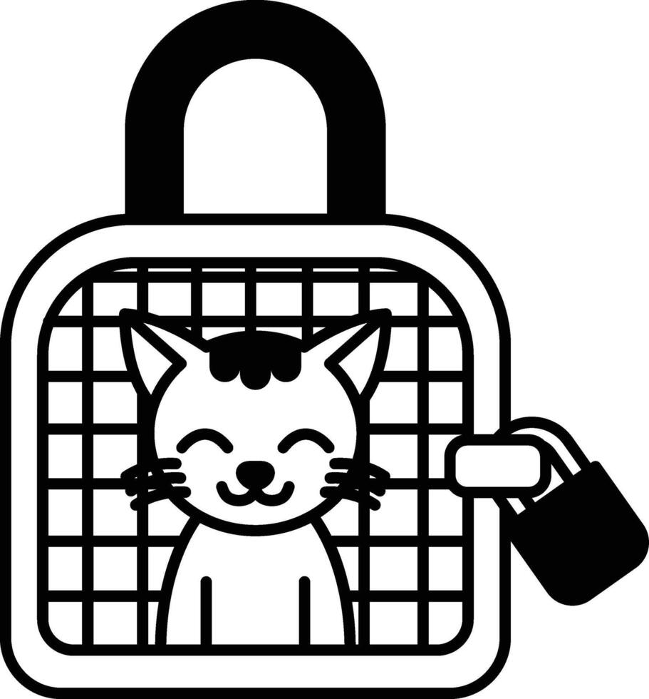 A cartoon cat is sitting in a cage with a lock on the door vector