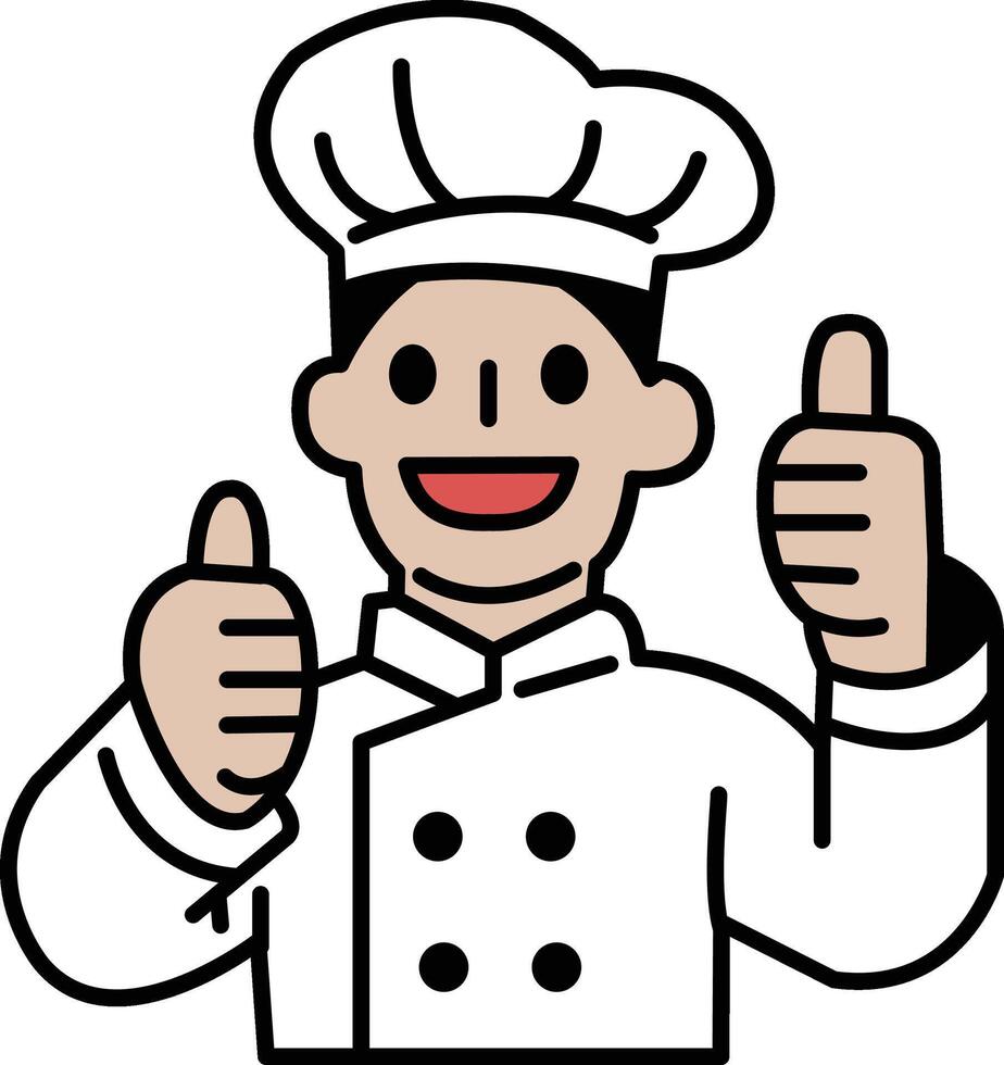 A chef is giving thumbs up to a picture of himself vector