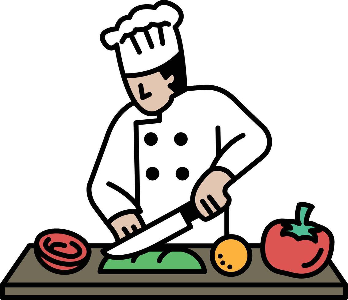 A chef is cutting vegetables on a cutting board vector