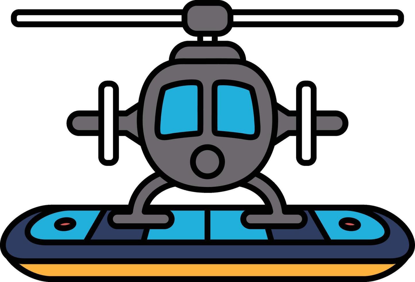 Illustration of a helicopter and a landing pad in line drawing style vector