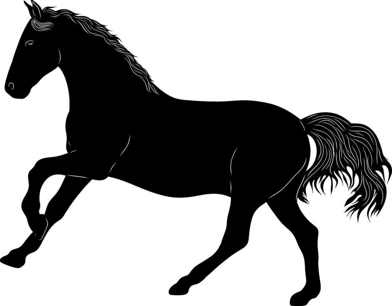 black silhouette of a horse running on a white background vector