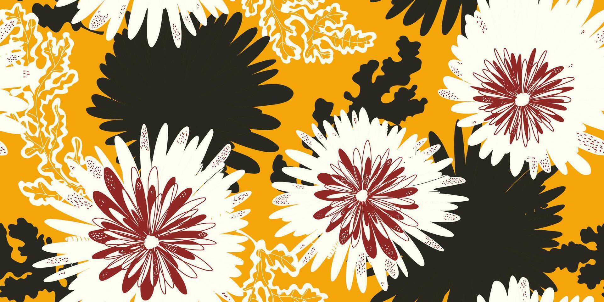 a yellow and black floral pattern on a yellow background vector