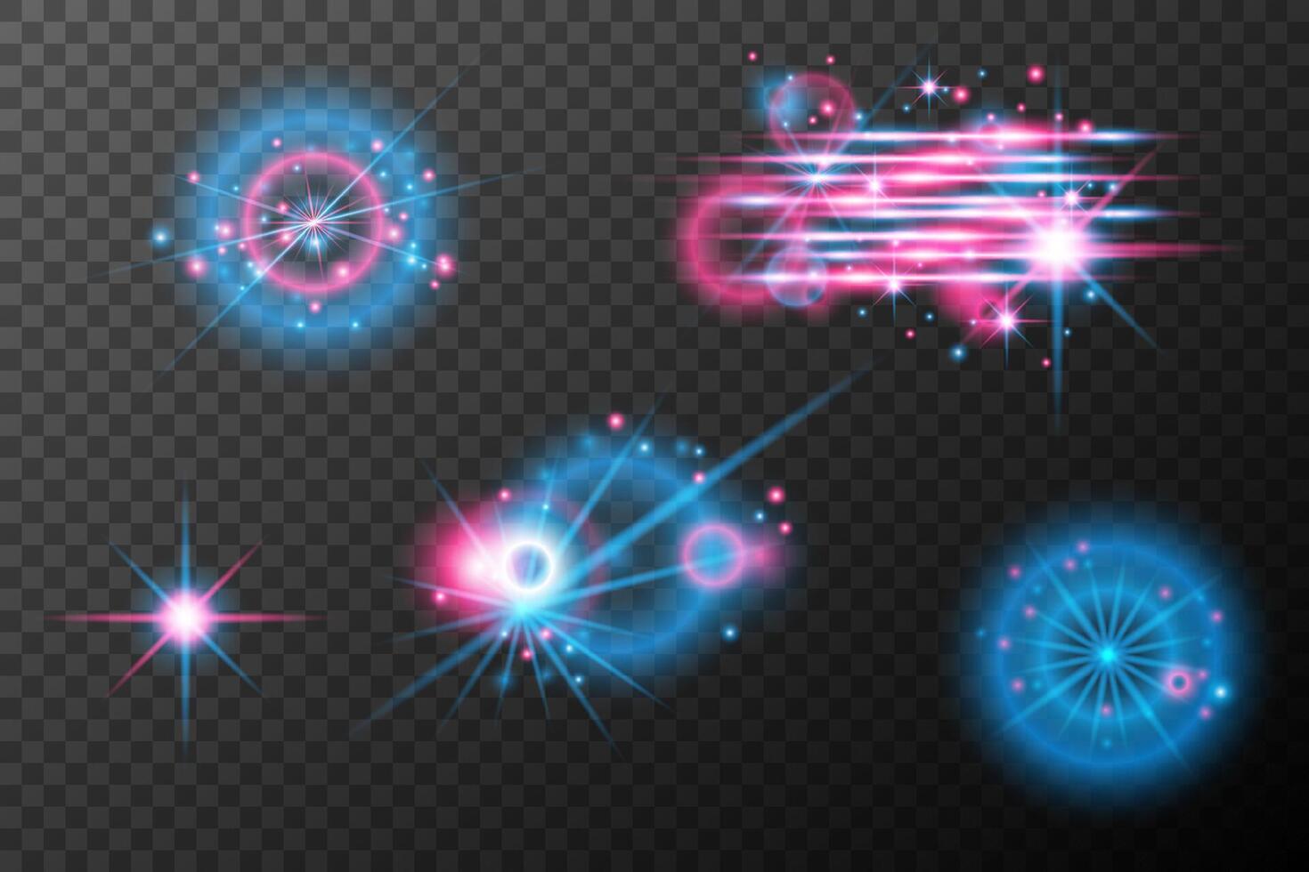 set of blue and pink fireworks on background vector