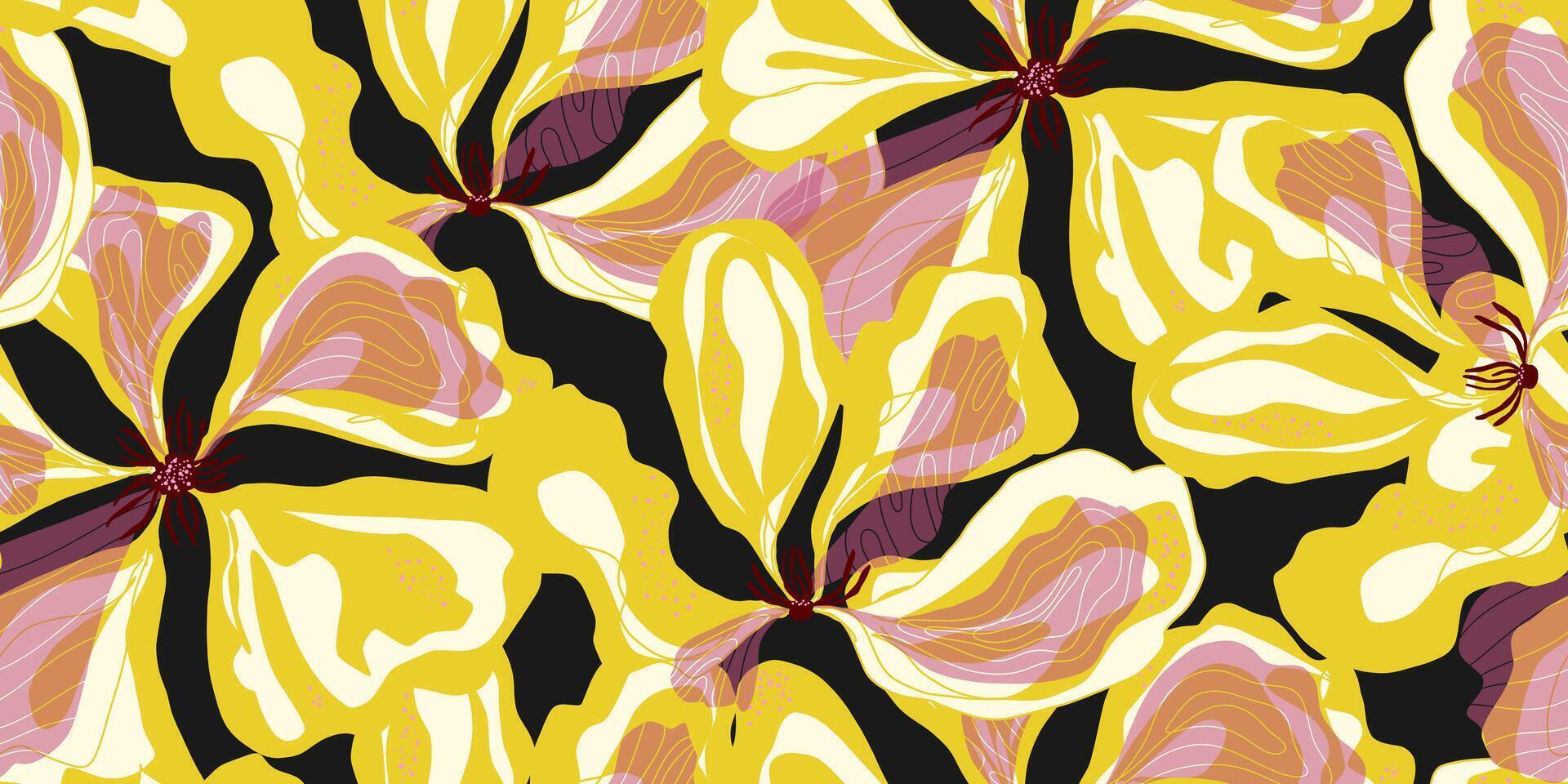 a yellow and black floral pattern vector