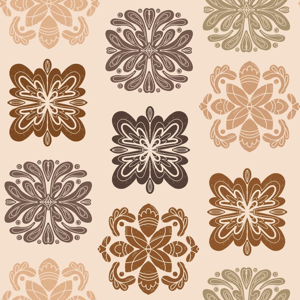 seamless pattern with flowers in brown and beige colors vector