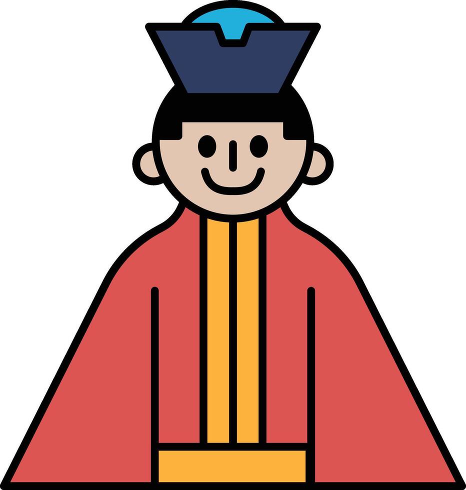 A cartoonish drawing of a man wearing a robe and a hat vector