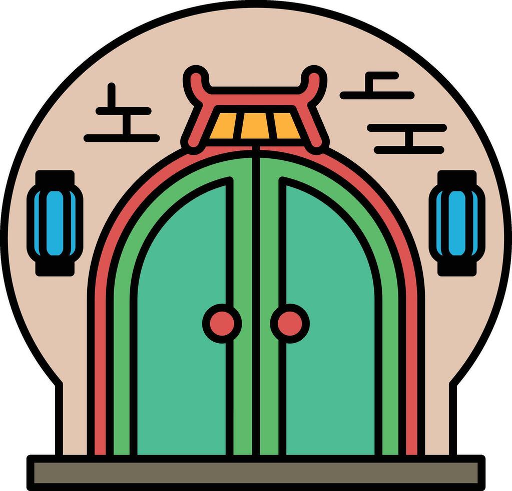 A green and red door with a red knob vector