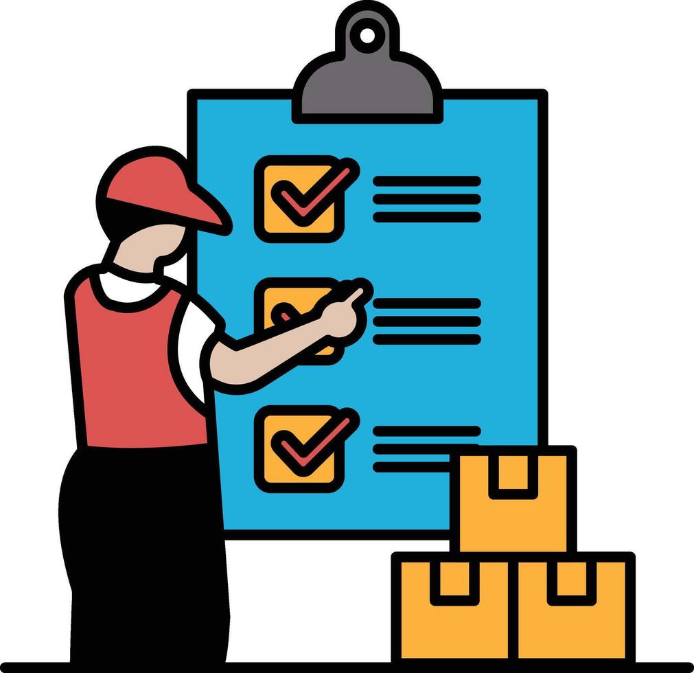 A man is pointing at a blue clipboard with a checklist on it vector