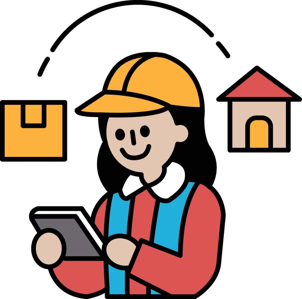 A woman is holding a tablet and smiling vector