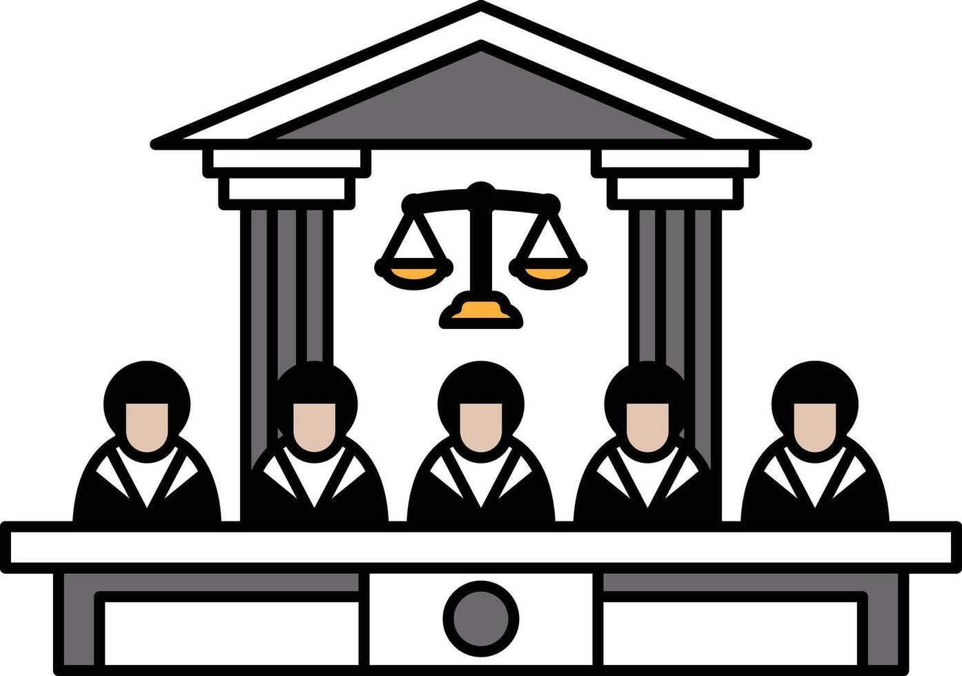 A group of people sitting at a table with a judge in the middle vector