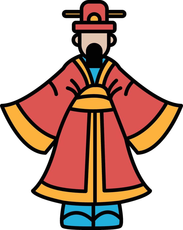 A man in a red robe with yellow trim stands in front of a white background vector