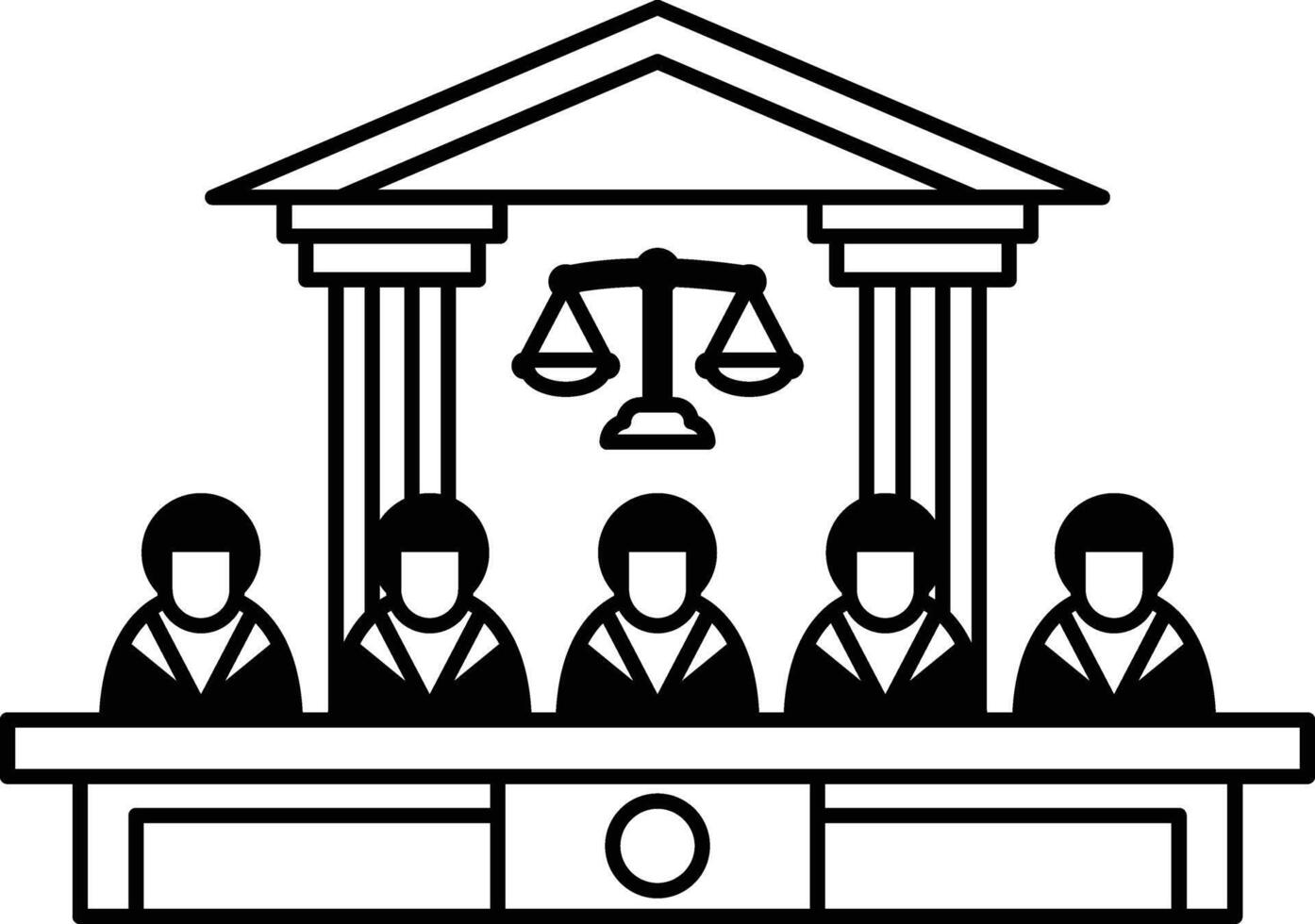 A group of people sitting at a table with a judge in the middle vector