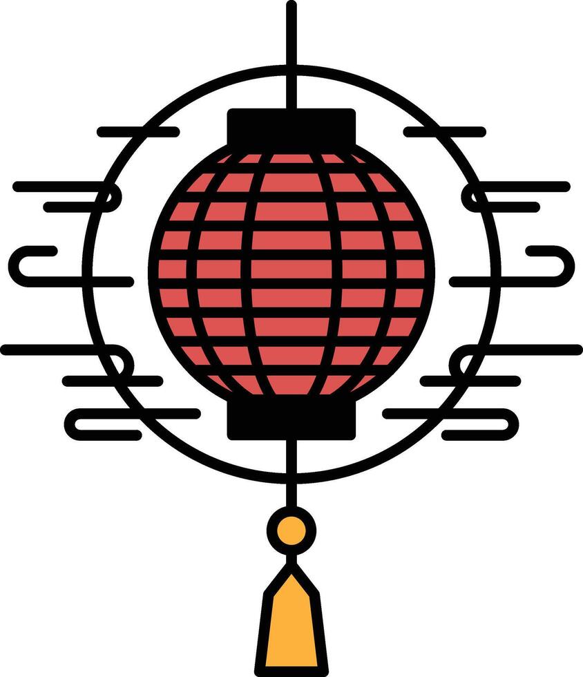 A red lantern with a gold tassel hanging from it vector