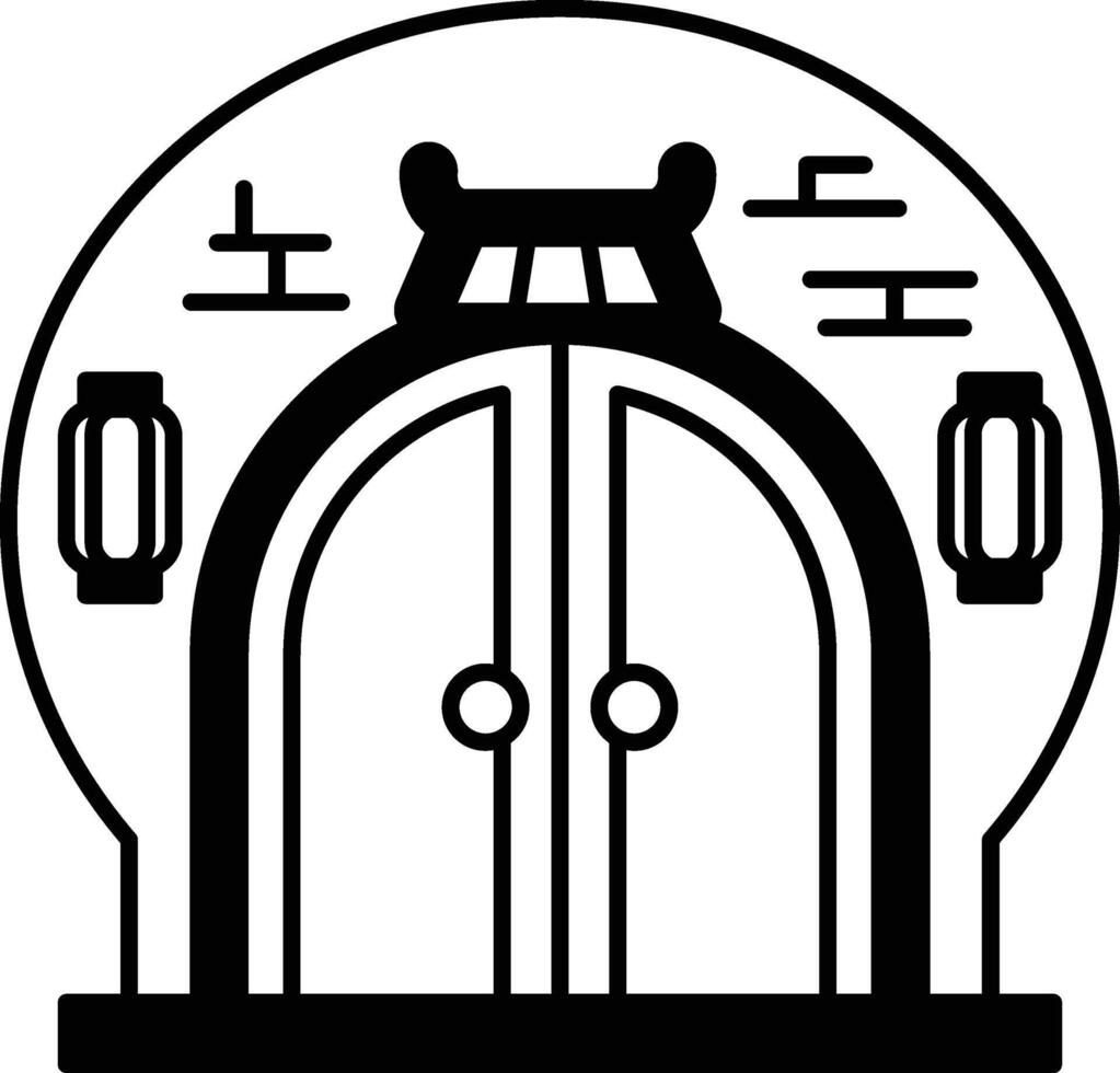 A black and white door with a knob vector