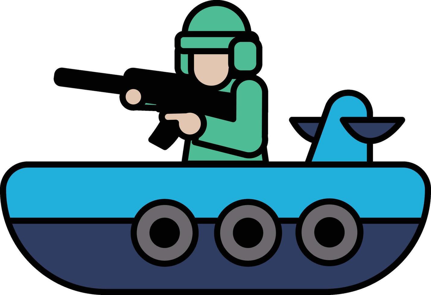 A man in a green uniform is holding a gun and standing on a boat vector