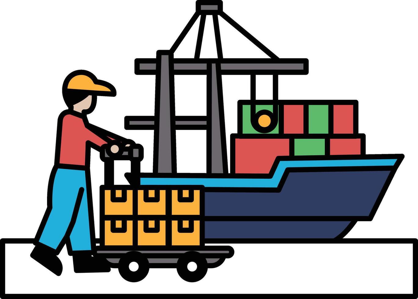 A man is pushing a cart with boxes on it vector
