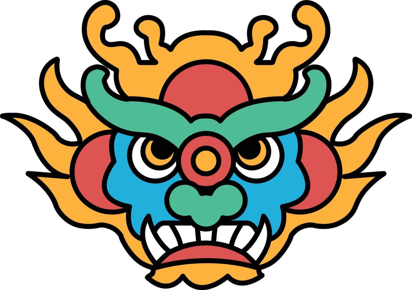 A colorful dragon face with red, blue, and green colors vector