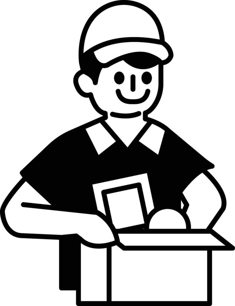 A man in a shirt is smiling and holding a box vector