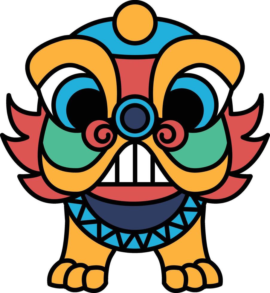 A colorful cartoon of a dragon with a blue and yellow head and red vector