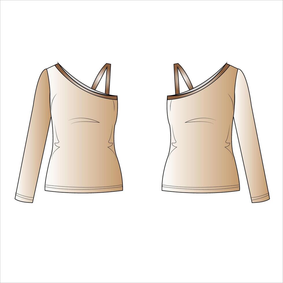 One-shoulder top technical fashion illustration with fitted body Slim Fit Sports, Gym Wear, Fashion Model Dress Photoshoot Celebrity dress vector