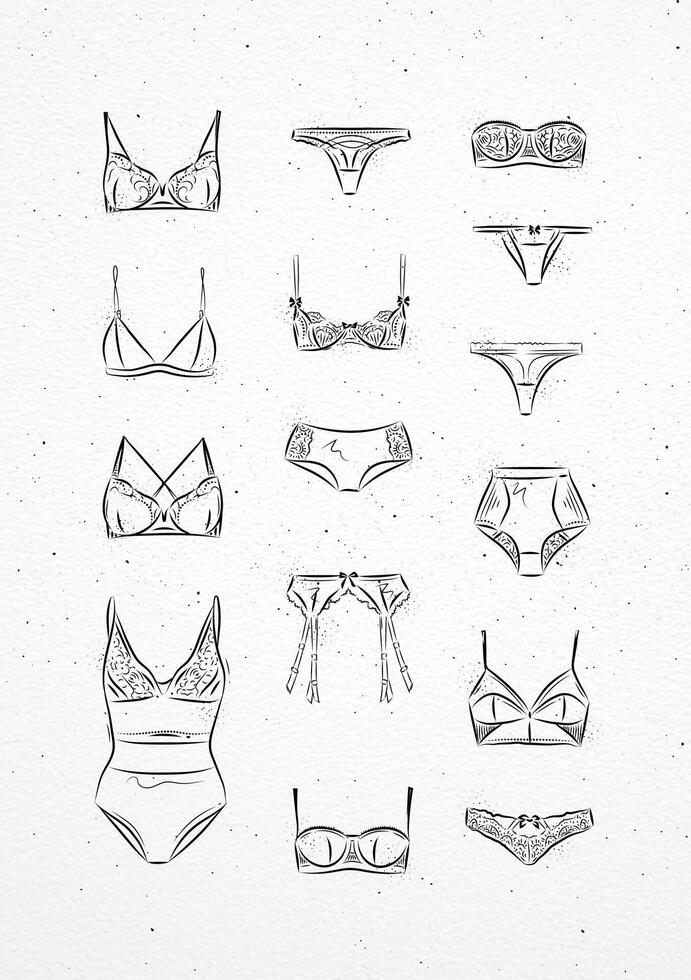 Poster classic underwear in vintage style drawing with lines vector