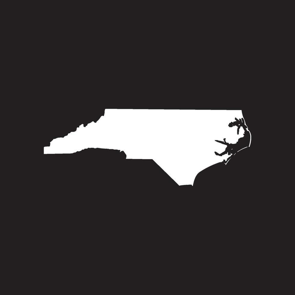 North carolina map white on black background vector
