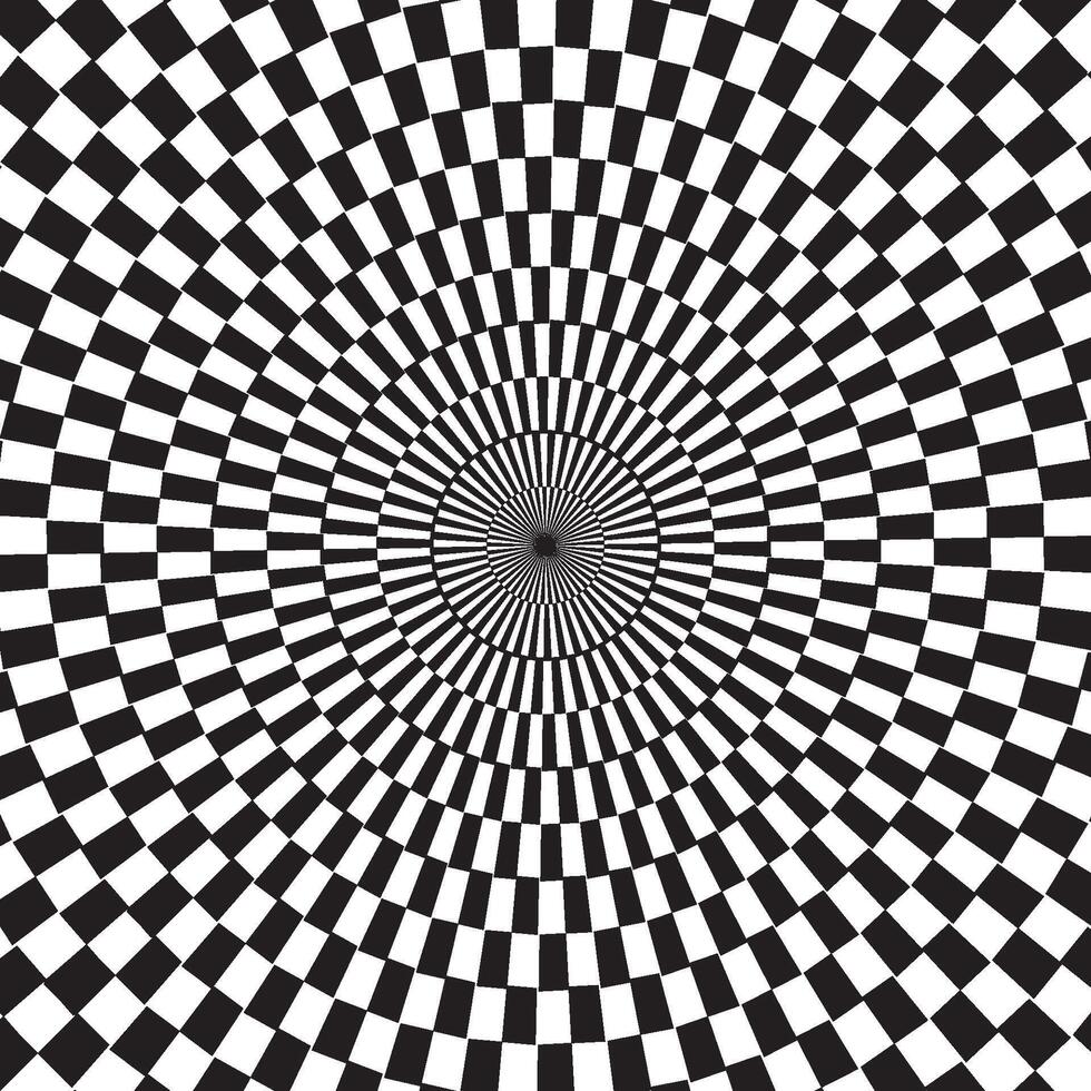 Optical illusion black and white checkered background vector