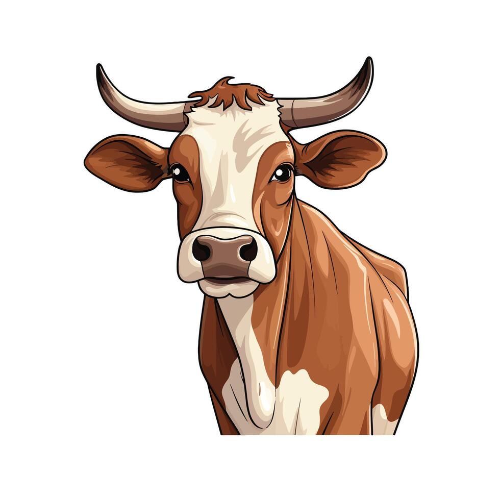 A cartoon cow with horns on its head vector