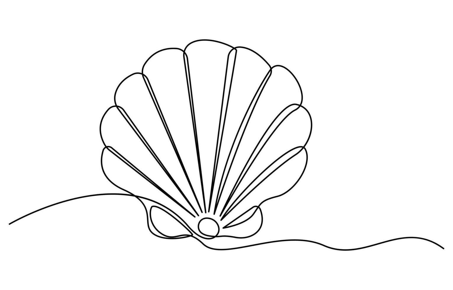 Continuous one line drawing of open oyster shell with pearl vector
