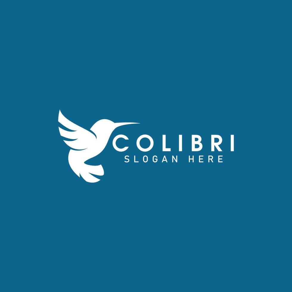 Colibri logo isolated on blue background. simple and clean humming bird fly logo inspiration. great for use brand vector