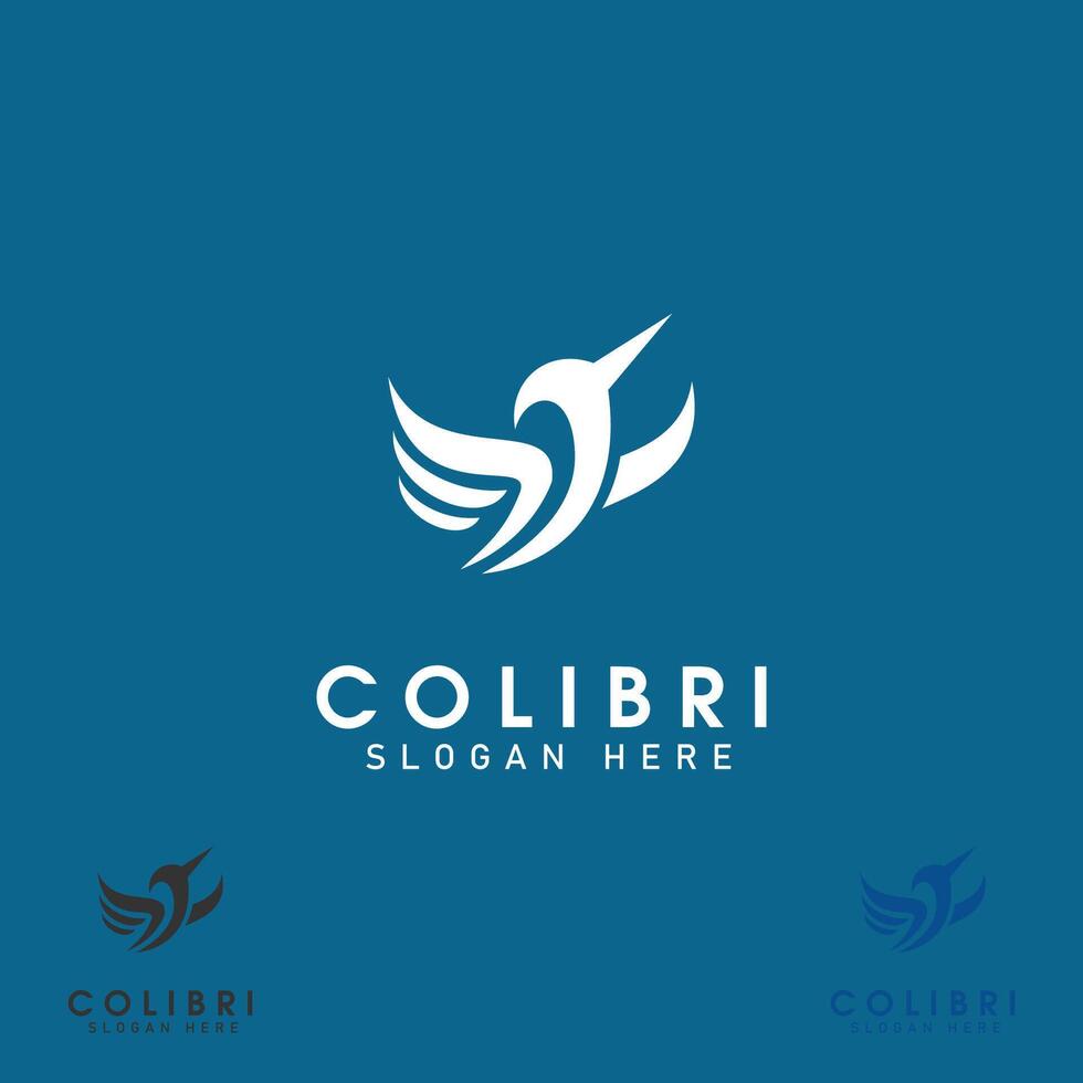 Abstract Colibri logo isolated on blue background. humming bird logo concept. simple bird logo suitable for your design vector