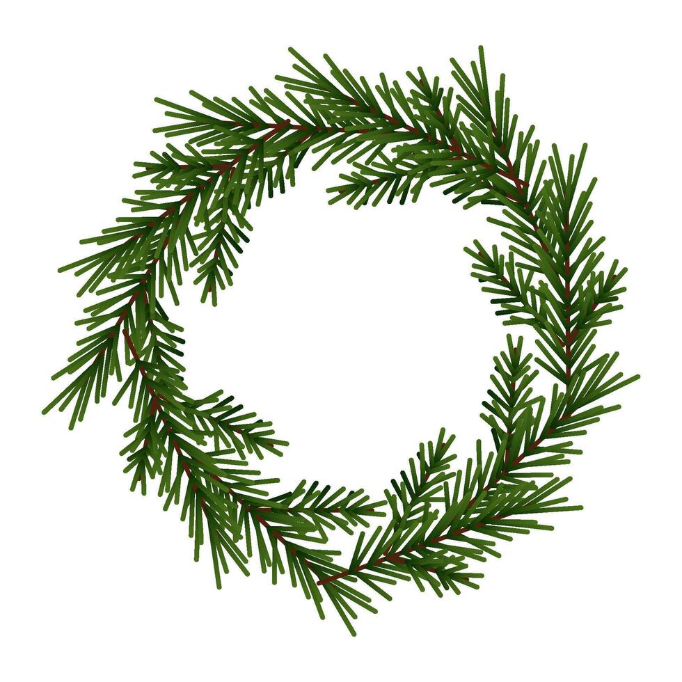 Simple and laconic Christmas wreath made of green pine branches without decorations vector