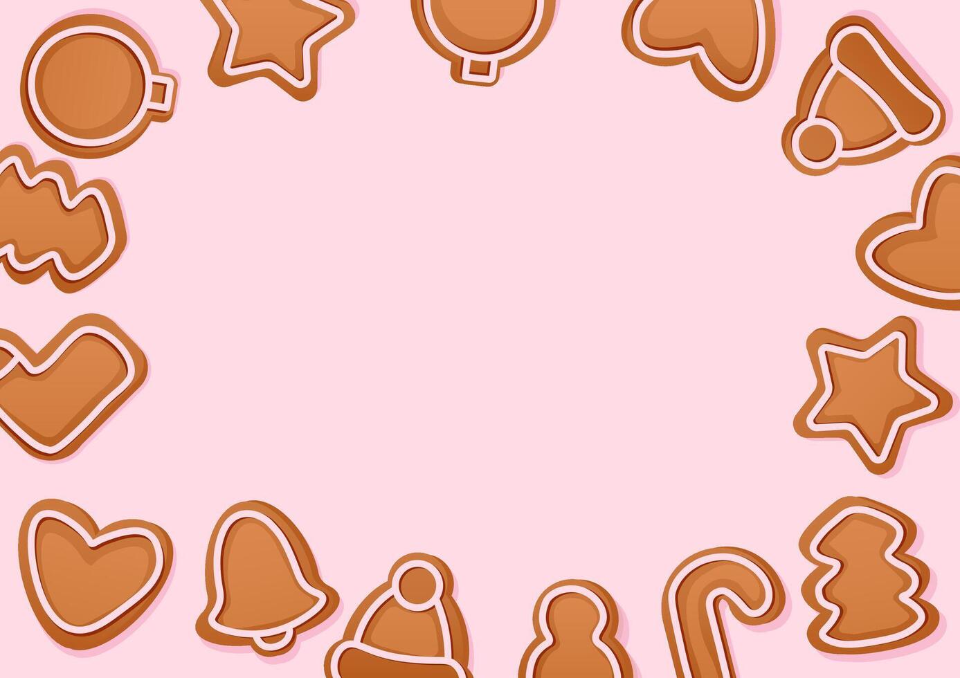 Cozy pink christmas background with gingerbread vector
