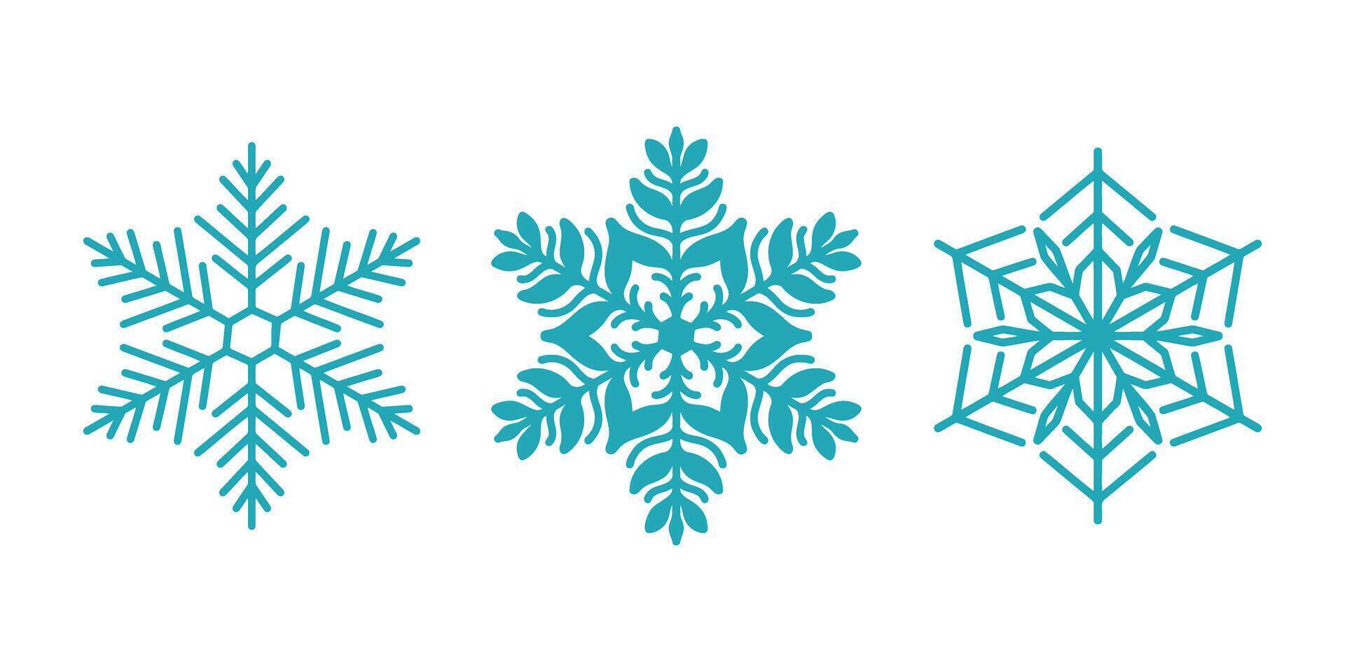 Detailed snowflakes set, beautiful hand drawn flat line illustration. Graphic outline drawing. Christmas and New Year symbol. Unique snowflake silhouette icons set for winter designs. vector