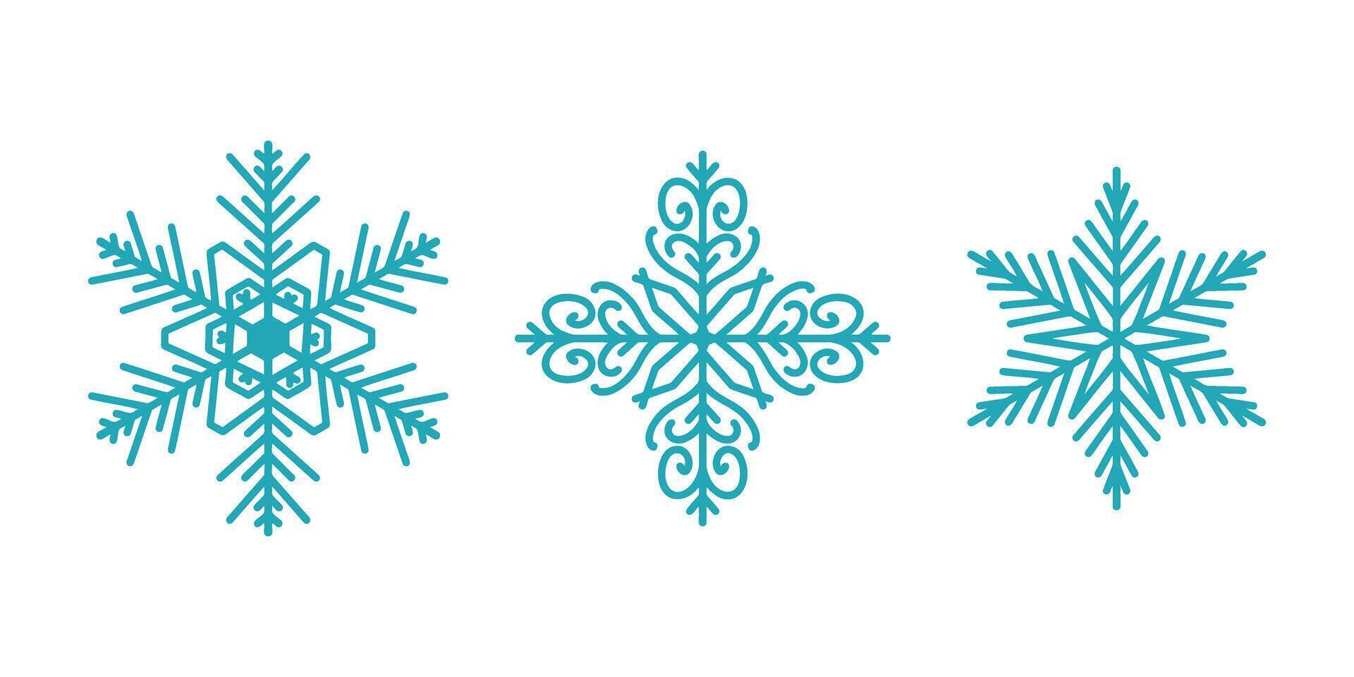 Detailed snowflakes set, beautiful hand drawn flat line illustration. Graphic outline drawing. Christmas and New Year symbol. Unique snowflake silhouette icons set for frosty winter designs vector