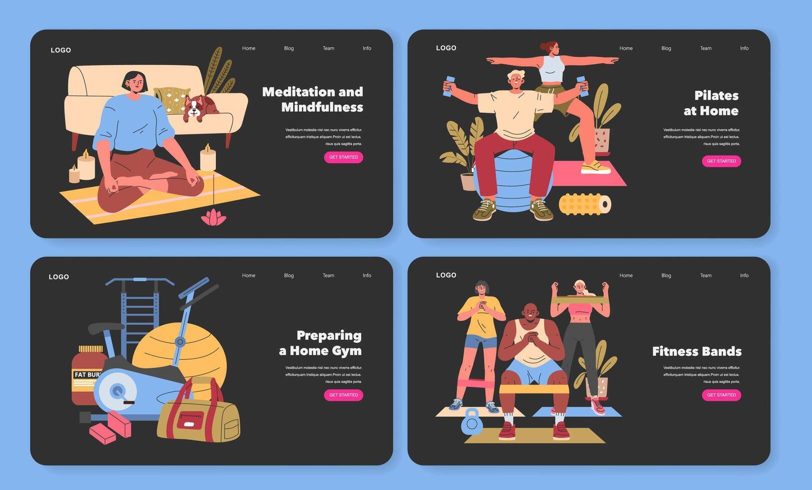 Engage in home fitness routines and mindfulness activities for overall wellness and health vector