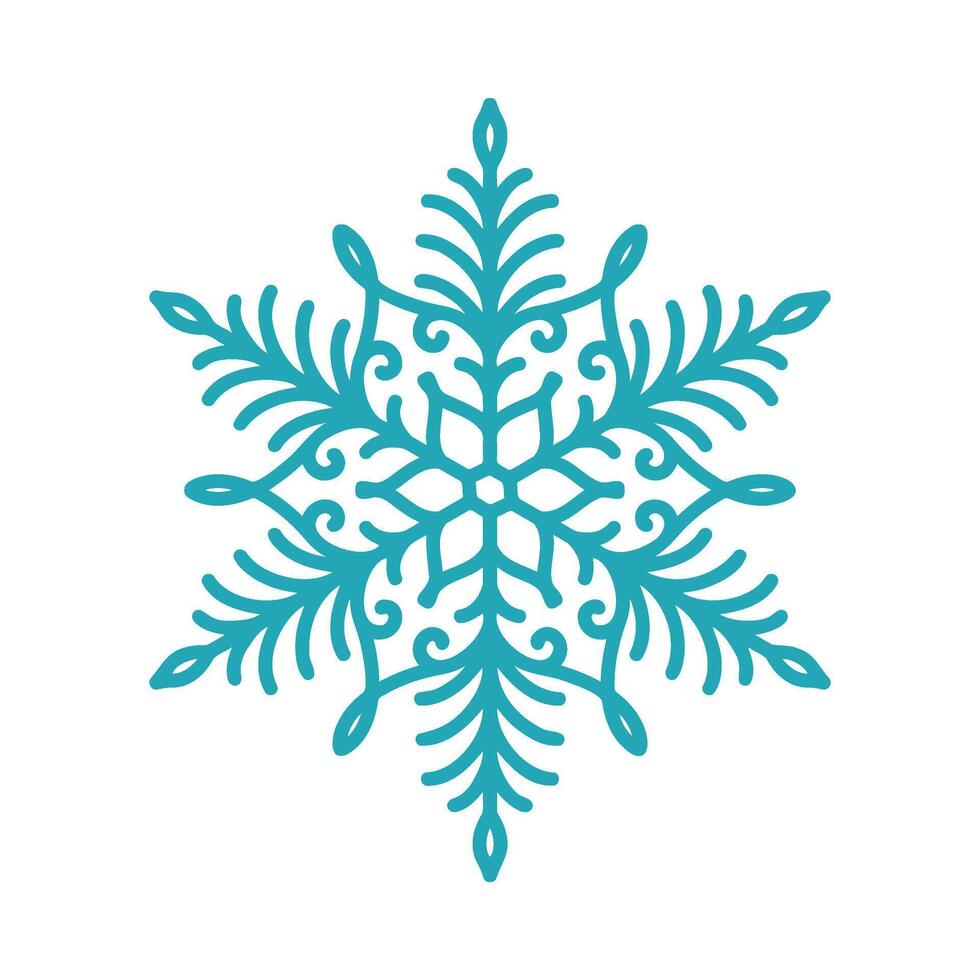 Detailed snowflake, unique hand drawn doodle illustration. Graphic outline drawing. Christmas and New Year symbol. Beautiful snowflake silhouette icon for frosty winter designs and decorations. vector