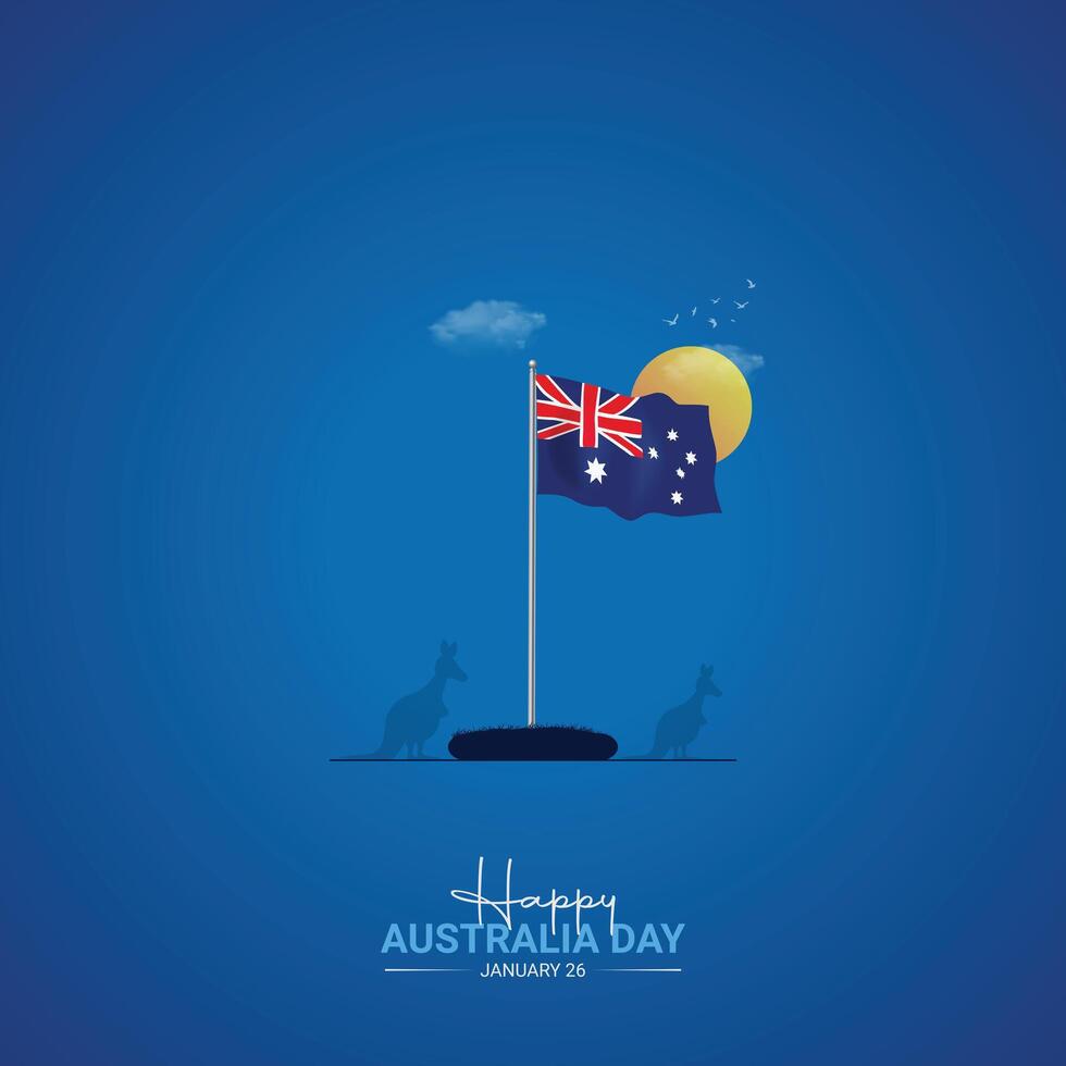 illustration of Happy Australia day poster, Australia flag, kangaroo, banner vector