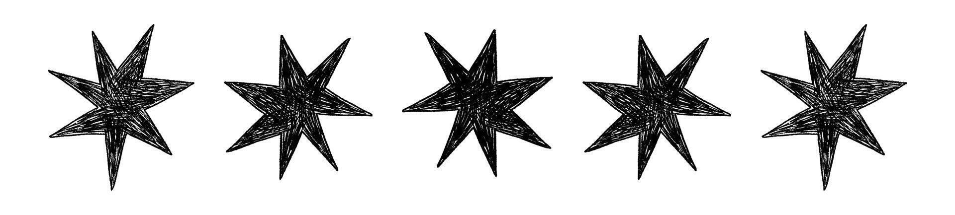 crayon and pencil textures in stars set. Pastel Textured figures for kid friendly designs. Flat illustration isolated on white background. vector