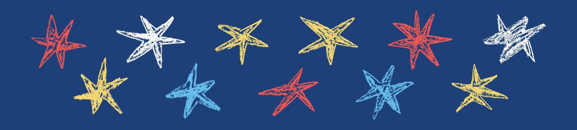 Color Organic star shape with abstract doodle design. Retro style and graphic element. Flat illustration isolated vector