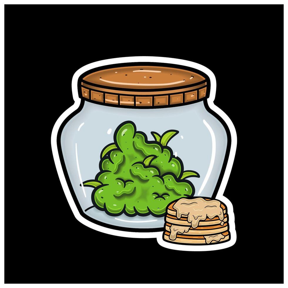 Pancake Flavor and Herbal Leaf Inside Jar. For logo, label, packaging and product branding vector