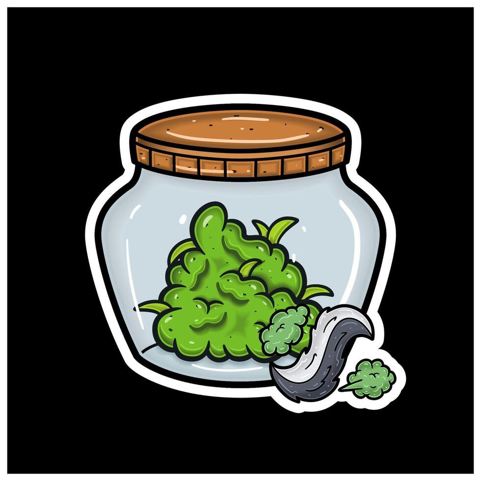 Skunk Flavor and Herbal Leaf Inside Jar. For logo, label, packaging and product branding vector