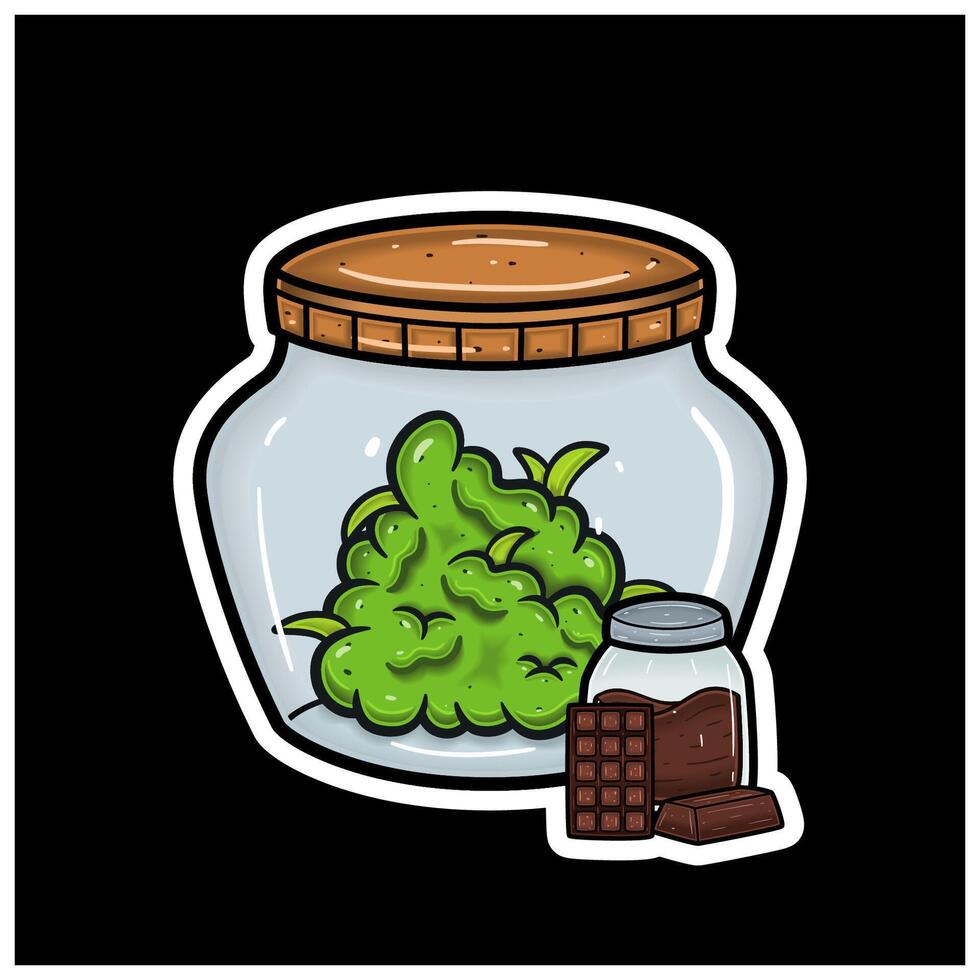 Chocolate Flavor and Herbal Leaf Inside Jar. For logo, label, packaging and product branding vector