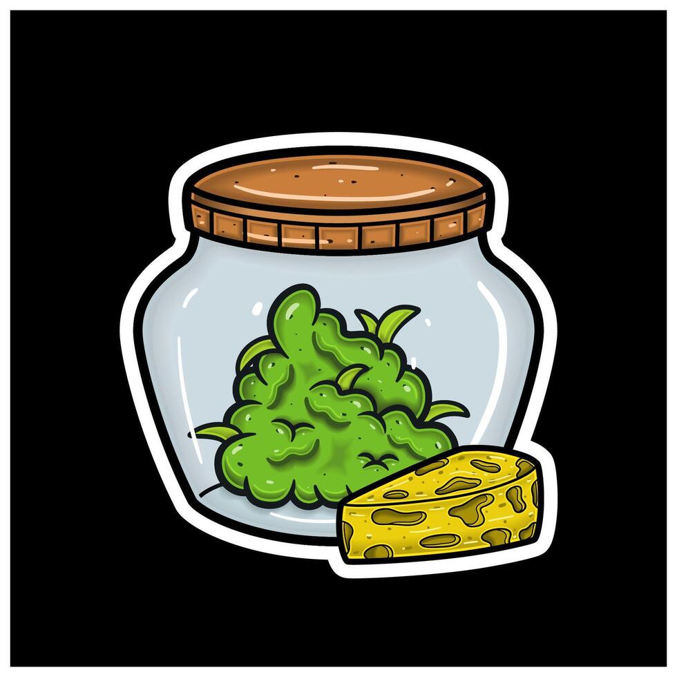 Cheese Flavor and Herbal Leaf Inside Jar. For logo, label, packaging and product branding vector