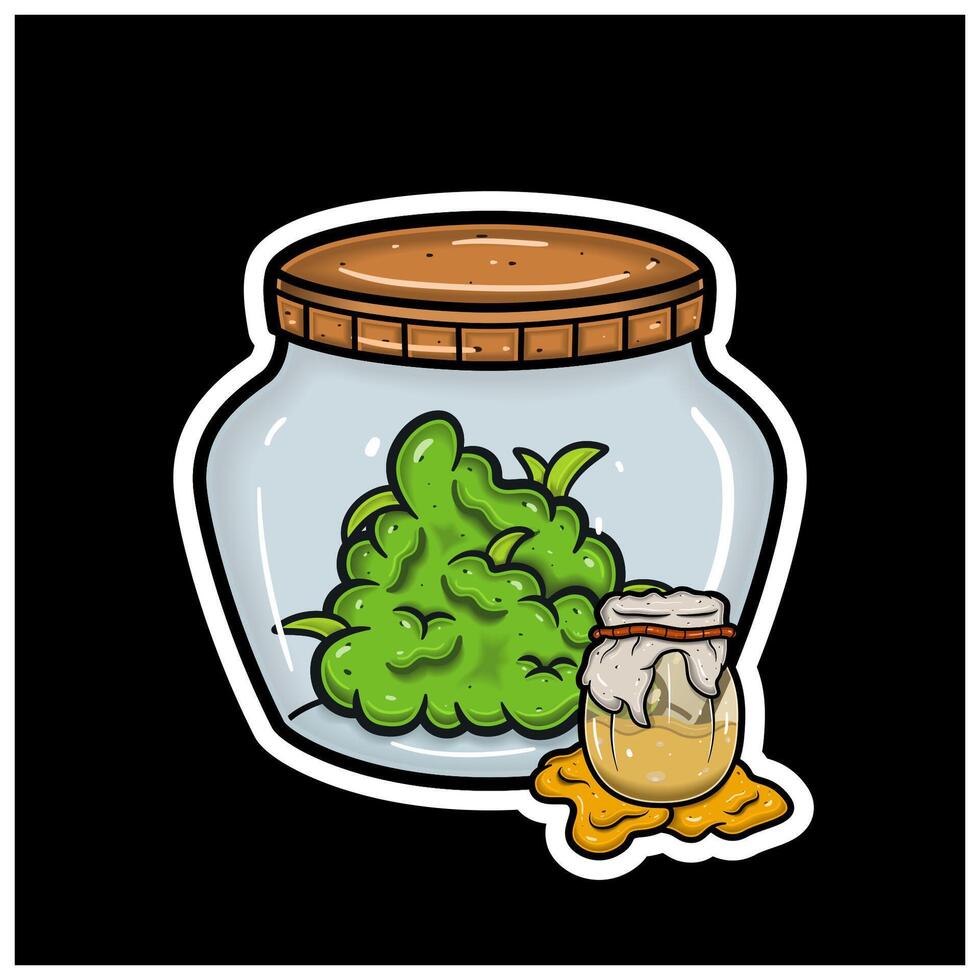 Honey Flavor and Herbal Leaf Inside Jar. For logo, label, packaging and product branding vector