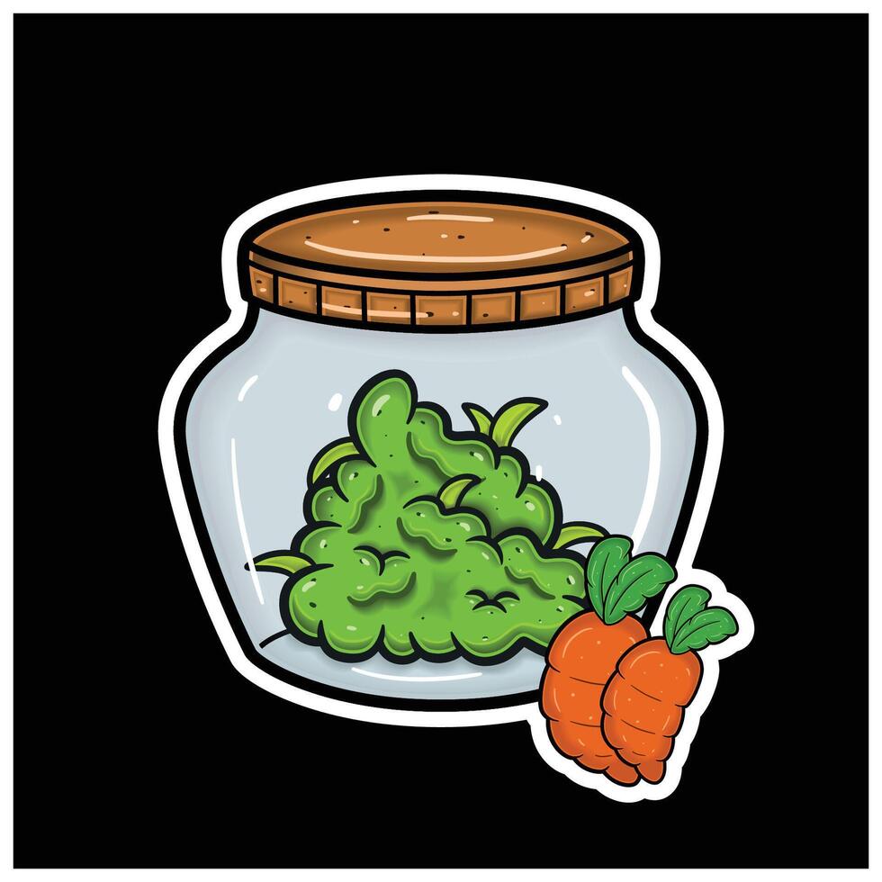 Carrot Flavor and Herbal Leaf Inside Jar. For logo, label, packaging and product branding vector