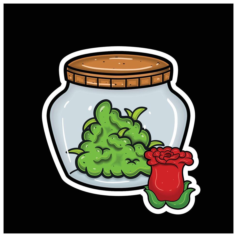 Rose Flavor and Herbal Leaf Inside Jar. For logo, label, packaging and product branding vector