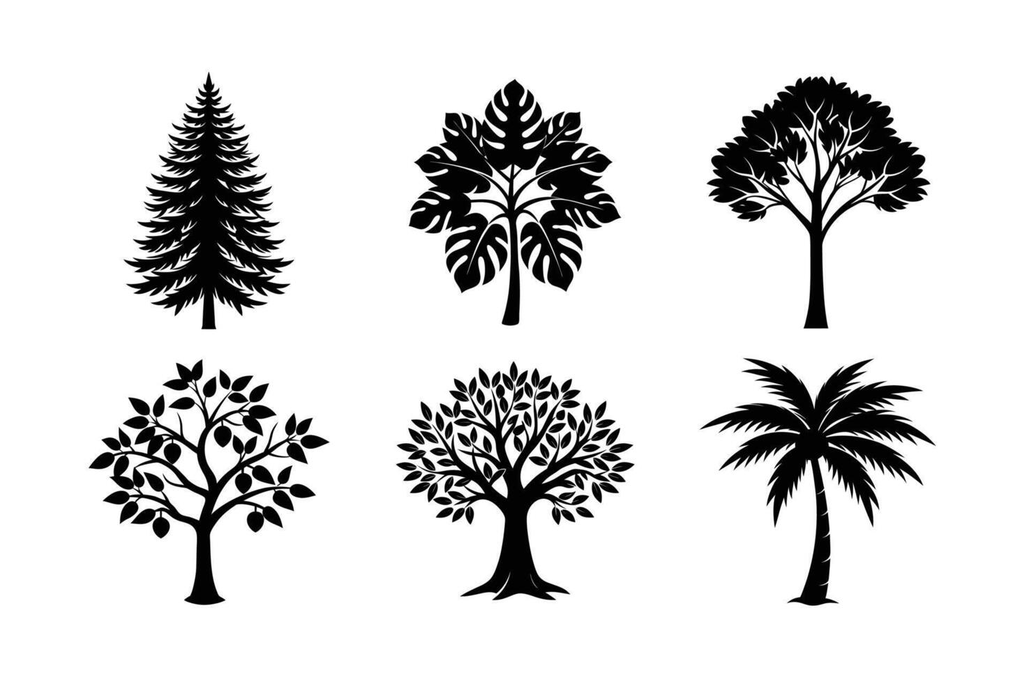 Trendy Plant Illustration Bundle Olive, Monstera, Palm, Lemon, Eucalyptus, Pine Trees vector